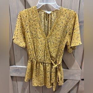 Sienna Sky Mustard Floral Wrap Blouse